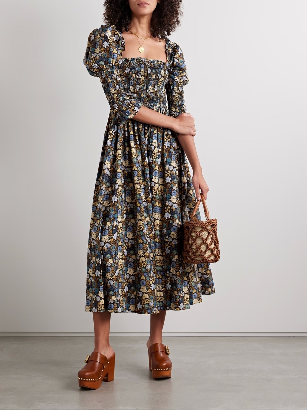 NWT DÔEN's 'Bijou' dress size small organic cotton-voile Bleu Arbor Floral